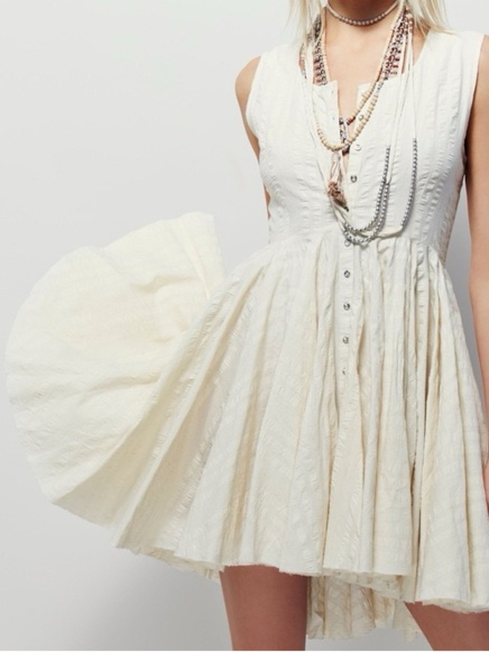 Free People Sleeveless Ivory Button-Front Summer Dress